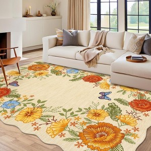 Floral Scalloped Rug Modern Area Rugs for Living Room Ultra Soft Washable Rugs for Bedroom - 1 of 4