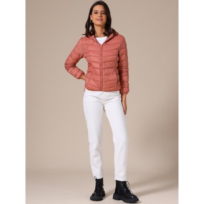 INSPIRE CHIC Women's Short Down Packable Hooded Winter Ultra Light Puffer Jacket X-Large Grey Pink — фото 3