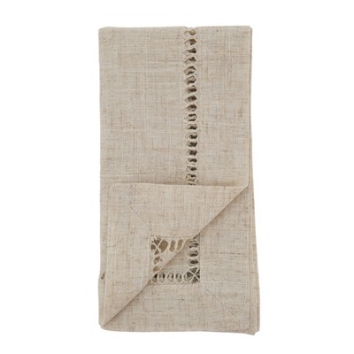 Natural Poly Linen Blend Hemstitched Dinner Napkins Set of 12