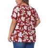 Agnes Orinda Women's Plus Size V Neck Ruffle Hem Short Sleeve Cinched Waist Floral Peplum Blouses - 4 of 4