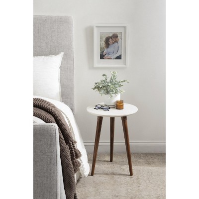 Walnut Brown and White Marble Round Side Table