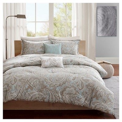 Organic Blue Cotton Full Bedspread Set with Gathered Embellishment