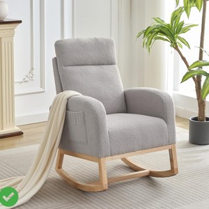 L-Shape Rocking Chair Nursery Glider Chair Nursery Chair w/High Back and Side Pocket Rocking Accent Armchair - 1 of 4