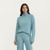 Anna-Kaci Women’s Ribbed Knit Relaxed Fit 2-Piece Set with High Neck Top Soft Stretch Fabric and Wide Leg Pants - 2 of 4