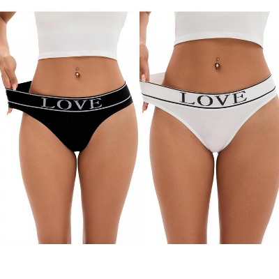 INSPIRE CHIC 2 Pcs Women's Mid-Waisted No Trace Briefs Cotton High Elasticity Underwear Thongs