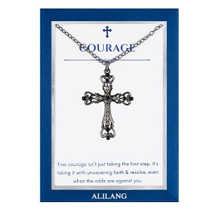 Anna-Kaci Gunmetal Crystal Cross Fashion Necklace with Message Card Envelope Jewelry Gift - 1 of 4
