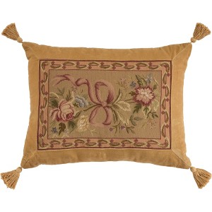 Mina Victory Vintage Floral Ribbon 19" x 25" Taupe Indoor Throw Pillow - 1 of 4