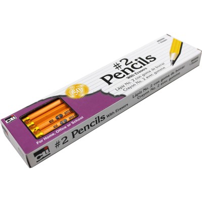Charles Leonard Pencil, #2, Yellow with Eraser, Unsharpened, Box of 12/12 Packs
