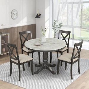 NicBex Round Dining Table Set with Solid Wood Kitchen Table Set with 4 Upholstered Chairs with Backrest for Kitchen, Dining Room, Restaurant - 1 of 4