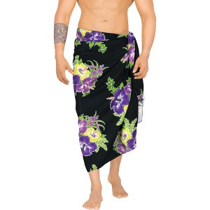 LA LEELA Men's Beach Cover Up Swimwear Sarong Wraps One Size Purple Hibiscus - 1 of 4