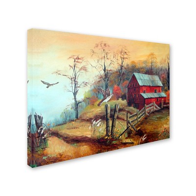 Trademark Fine Art -Arie Reinhardt Taylor 'The Red Barn And The Hawk' Canvas Art