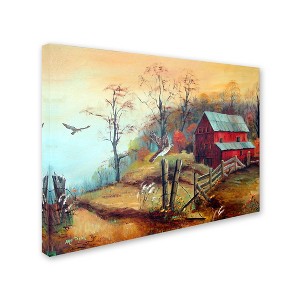 Trademark Fine Art -Arie Reinhardt Taylor 'The Red Barn And The Hawk' Canvas Art - 1 of 3