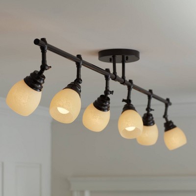 Elm Park 57.5" Bronze Track Light with Amber Glass Shades