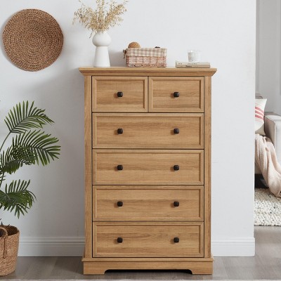 FURNIinspire Dressers 6 Drawer Dresser, Tall Cabinet Chest of Drawers Closet Organizers Storage Clothes for Bedroom, Brown, 15.75"*31.5"*47.64"