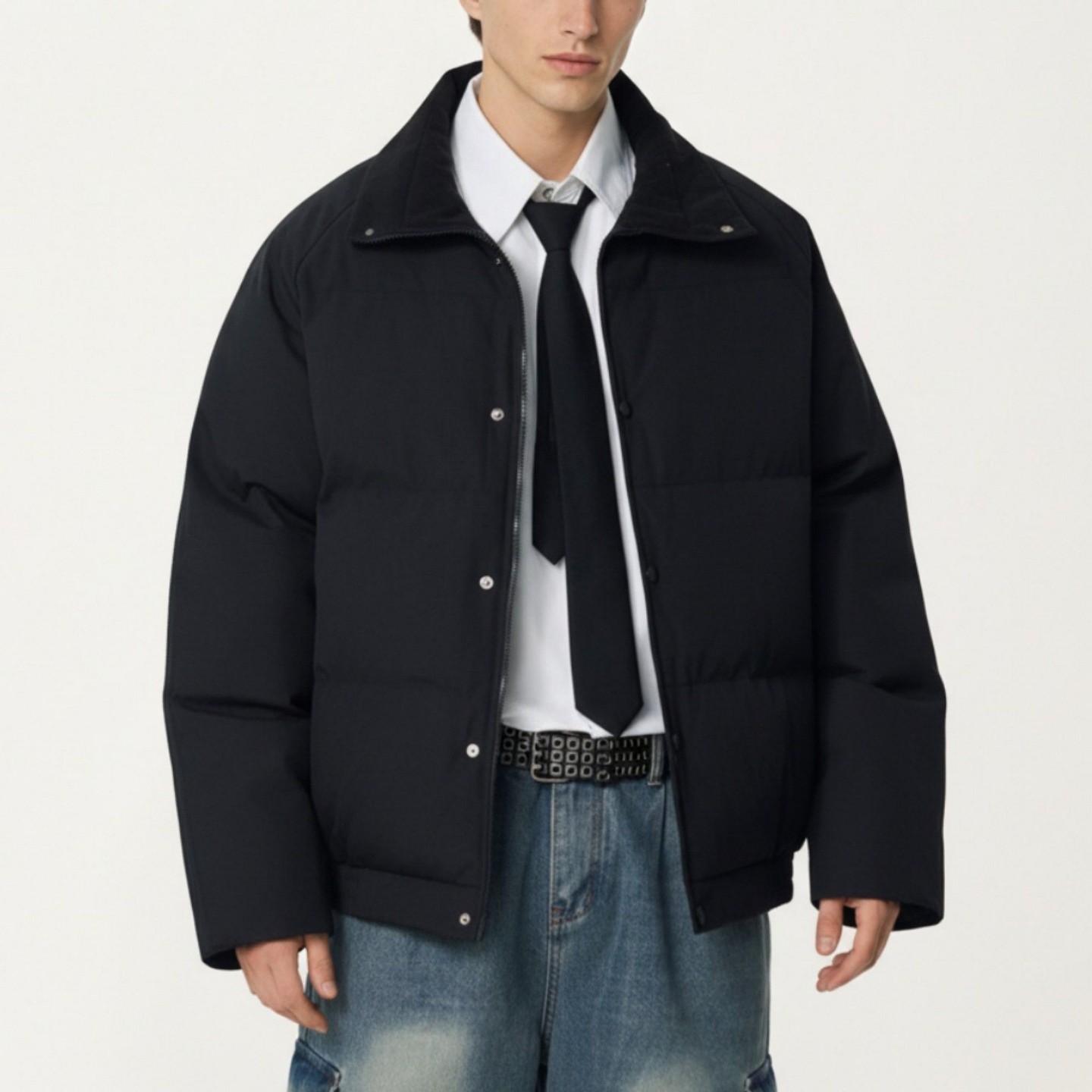 Мужская куртка Anna-Kaci Quilted Puffer Jacket with Stand Collar Snap Front and Ribbed Hem - X Large, Black, цвет: Чёрный — фото 1