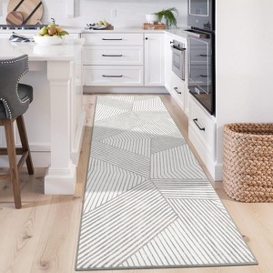 Large Dining Room Rug Striped Bedroom Carpet with Non-Slip Backing, Stain-Resistant Soft Low Pile Floor Rug, Foldable Geometric Indoor Mats - 1 of 4