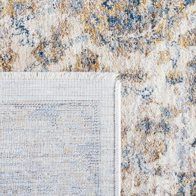 Ivory and Blue Hand-Knotted Square Synthetic Area Rug