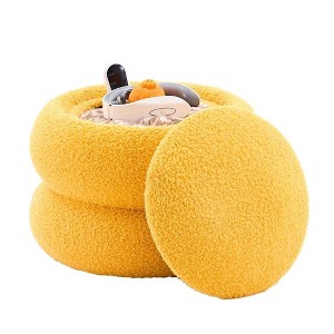 ChicFurnit Ottomans and Benches Storage Ottoman Cylindrical Footstool Foot Rest Round Footstool for Living Room, Yellow, 14.96"*14.96"*12.6" - 1 of 4