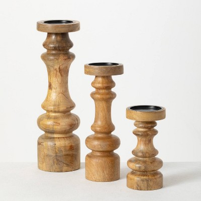 Sullivans Pillar Candleholder 16"H, 12"H & 8"H Brown