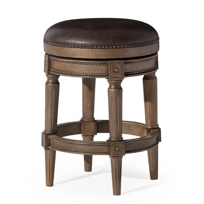 Pullman Backless Counter Stool In Walnut Finish With Marksman Saddle Vegan Leather