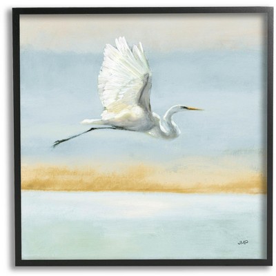 Stupell Industries Egret Bird Flying Ocean Breeze Framed Giclee Art