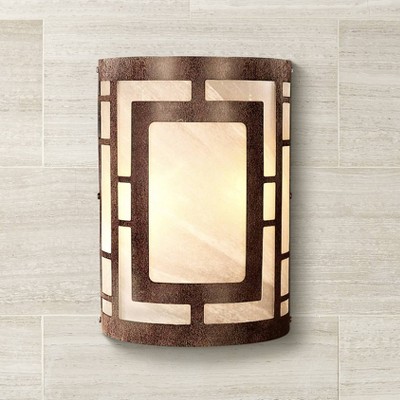 Nutmeg Bronze Cylinder Sconce with Etched Marble Glass