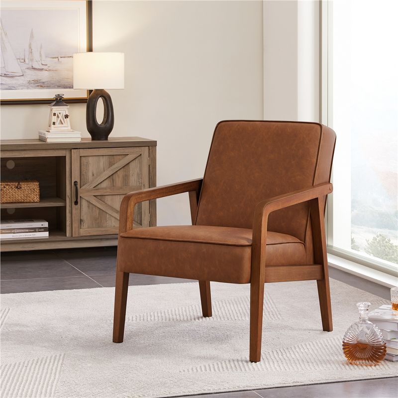 Yaheetech Modern Faux Leather Upholstered Accent Chair Armchair, 3 of 17