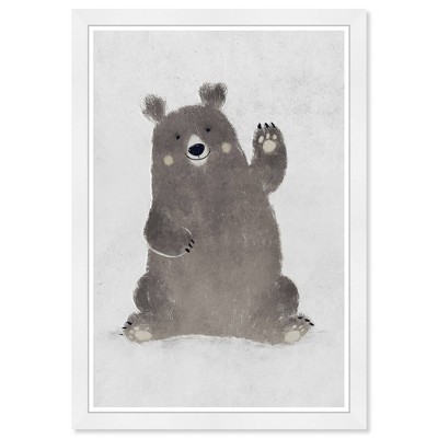 15" x 21" Hello Bear Animals Framed Art Print - Wynwood Studio: Modern Style, Digital Artwork, Plastic White Frame, Wire Mount