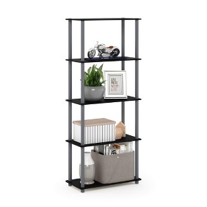 Furinno 5-Tier Tall Decorative Bookshelf Storage Bookcase Open Multipurpose Shelves Display Rack for Living Room&Home Office,Black/Grey - 1 of 4