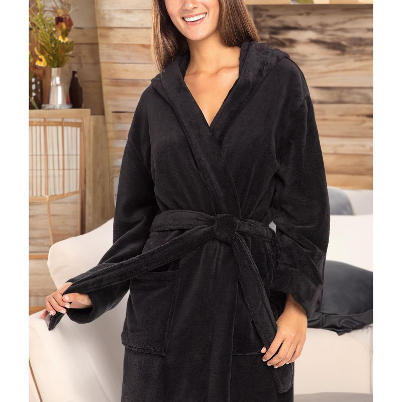 ADR Women's Classic Winter Bath Robe, Hooded Soft Cozy Plush Fleece Bathrobe Loungewear, 6 of 9