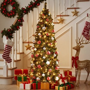 Yaheetech 6Ft/7.5Ft Prel-lit Artificial Christmas Tree with Warm White Lights, Green - 1 of 4