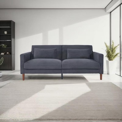 NicBex 74.02 Inch Linen Upholstered Couch 3-Seater Sofa with 2 Throw Pillows for Living Room,Office,Apartment