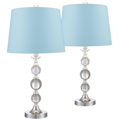 360 Lighting Solange Silver Stacked Crystal Blue Hardback Table Lamps Set of 2