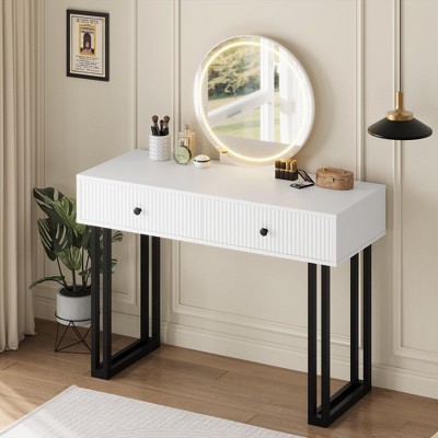 Whizmax Vanity Desk with Mirror and Lights, 40” Makeup Vanity with 3 Color Lights and Adjustable Brightness, Bedroom Vanity Table