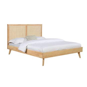 Queen Chancery Boho Queen Platform Bed in Natural Finish and Cane Headboard - Powell