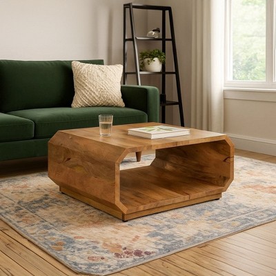 Royal Hampton Coffee Table Handcrafted Hollow Cube Shape Natural Brown Mango Wood, 30 Inch -