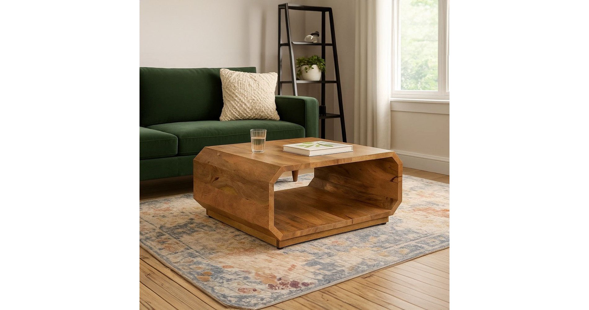 Royal Hampton Coffee Table Handcrafted Hollow Cube Shape Natural Brown Mango Wood, 30 Inch, Brown