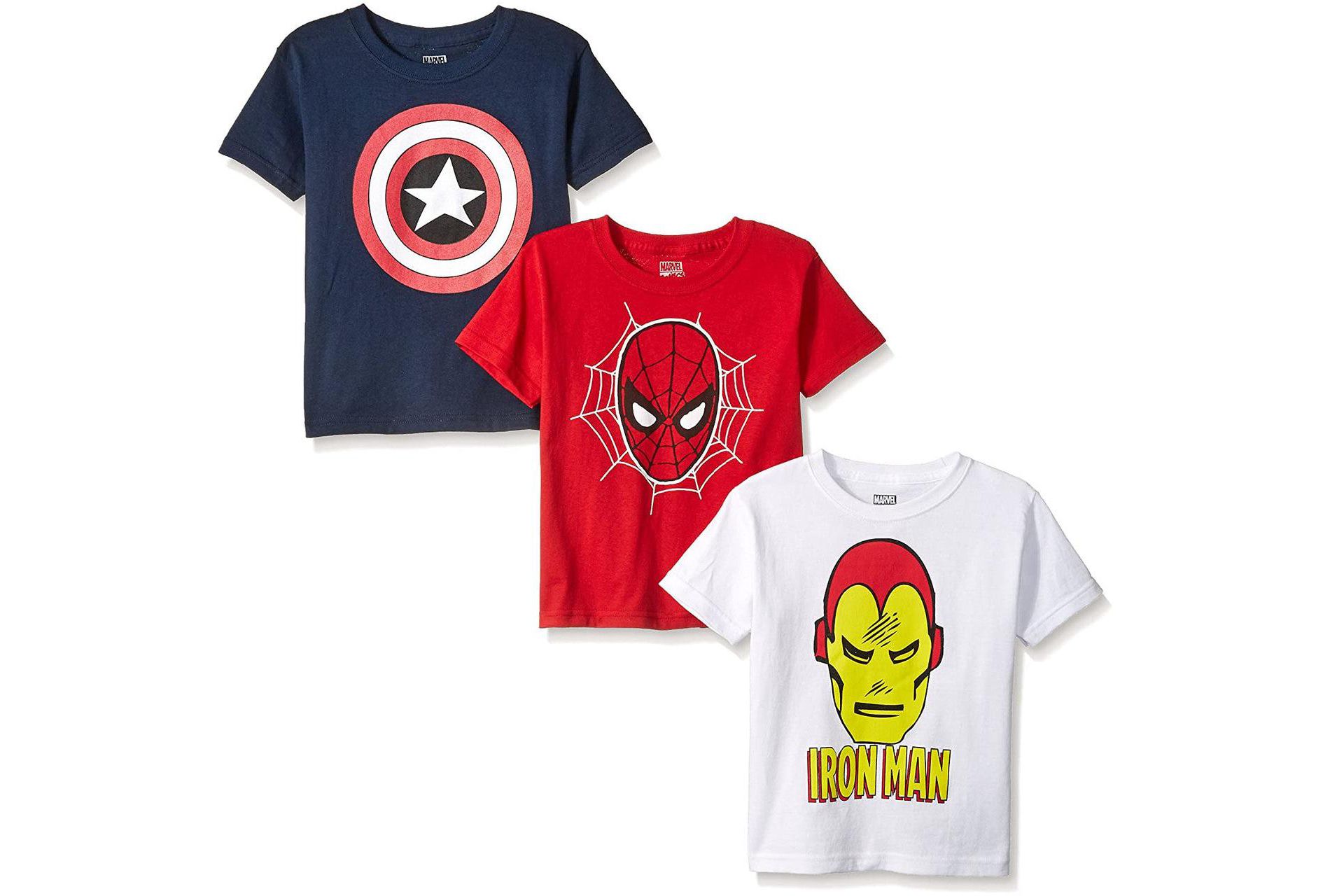 Marvel Boys 3-Pack Superhero, Captain American, Iron Man and Spiderman T-Shirt 3 Pack, Size 4