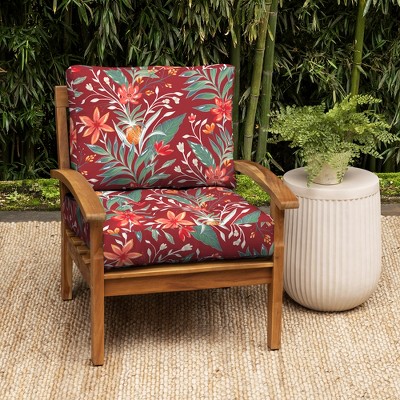 Luau Red Tropical Floral Bamboo and Polyester Outdoor Cushion Set