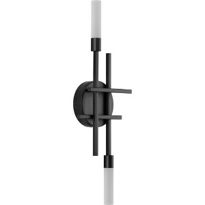 Progress Lighting Quadrant 2-Light Wall Light, Matte Black, Frosted Glass Shade - 1 of 2