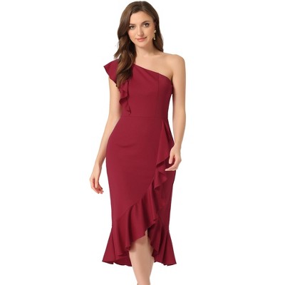 Allegra K Women's Midi Dress Casual One Shoulder Mermaid Dress