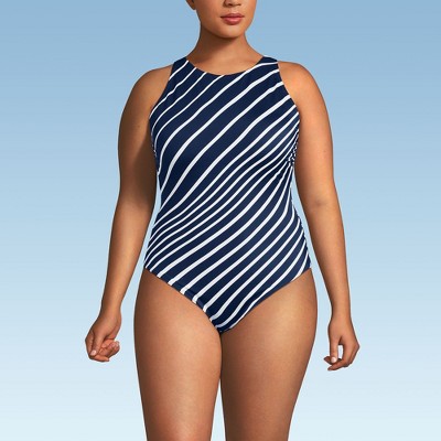 Lands' End Women's Tugless High Neck Portrait Back One Piece Swimsuit