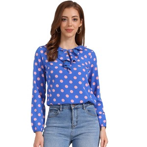 Allegra K Women's 1950s Vintage Ruffle Neck Long Sleeve Dots Chiffon Blouse - 1 of 4