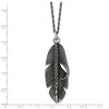 Chisel Stainless Steel Antiqued and with Black Cubic Zirconia Feather Pendant on a 20" Singapore Chain Necklace - 3 of 4