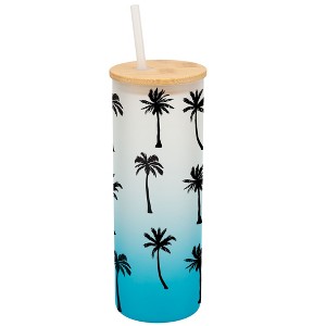 Elanze Designs Palm Tree Ocean Beach Life Wrap-Around Design 25 Ounce Frosted Gradient Glass On-The-Go Coffee Travel Skinny Tumbler Mug Cup, Bamboo - 1 of 1