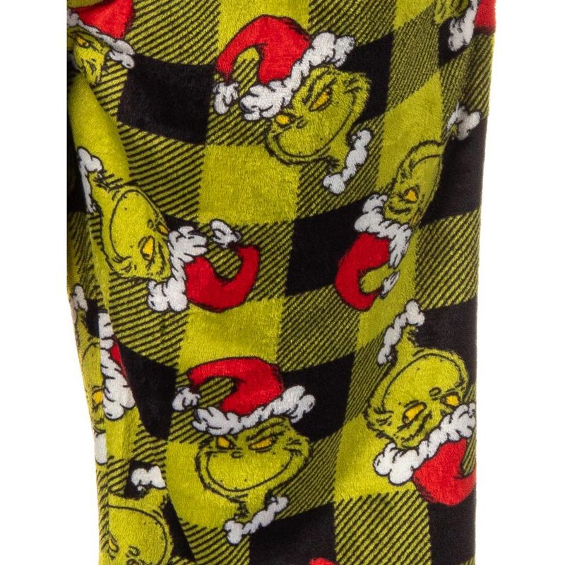 Dr. Seuss The Grinch Santa Plaid Plush Fleece Pajama Sleep Set, 5 of 6