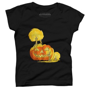 Girl's Design By Humans Halloween Pumpkin with Candle and Evil Smile By wubbadub T-Shirt - 1 of 2