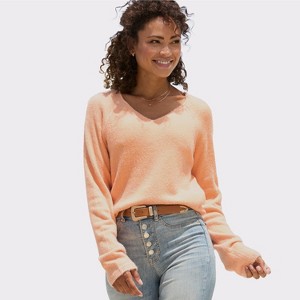 Women's Fuzzy V-Neck Sweater - LASCANA - 1 of 4