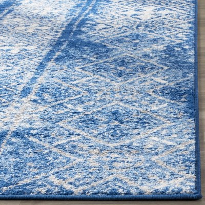 Silver and Blue Synthetic Reversible Runner Rug