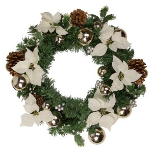 Northlight Decorated Cream Colored Poinsettia and Berry Artificial Christmas Wreath, 24-Inch, Unlit - 1 of 2